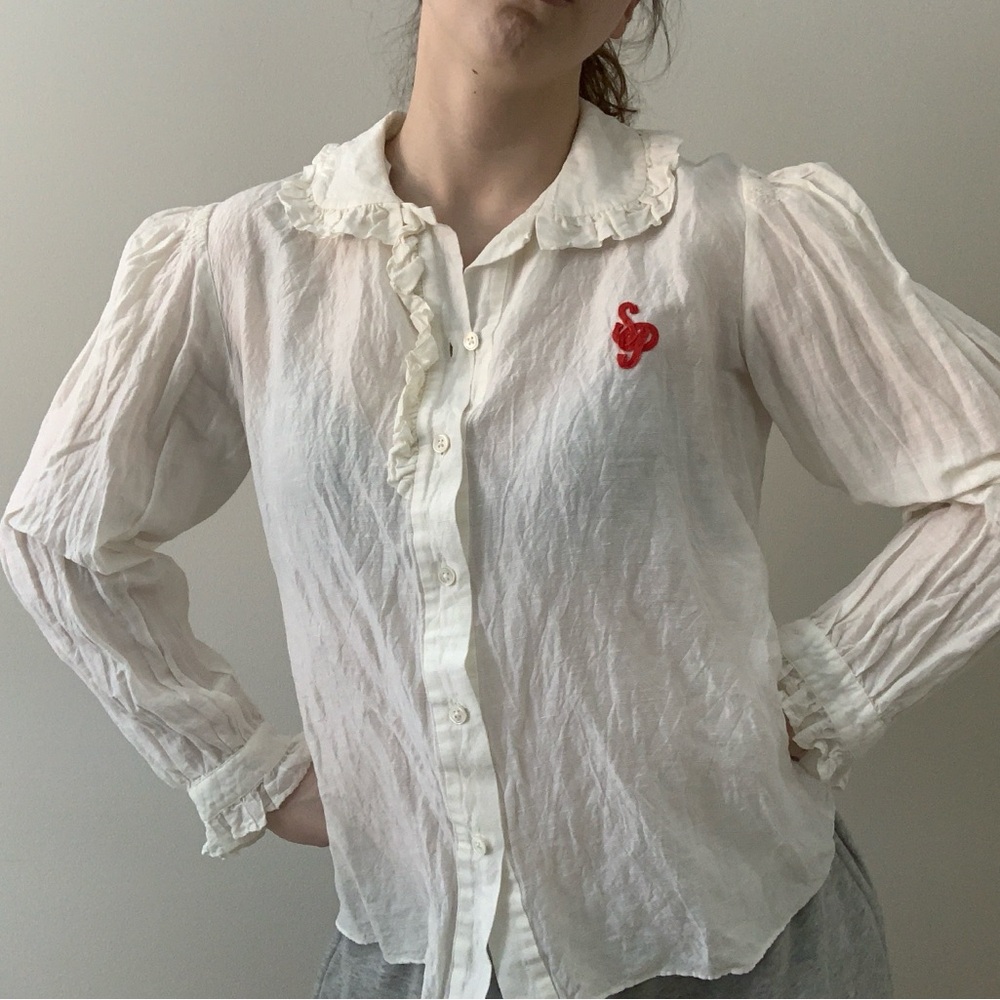 Sandro White Button Down Shirt with Red Detail